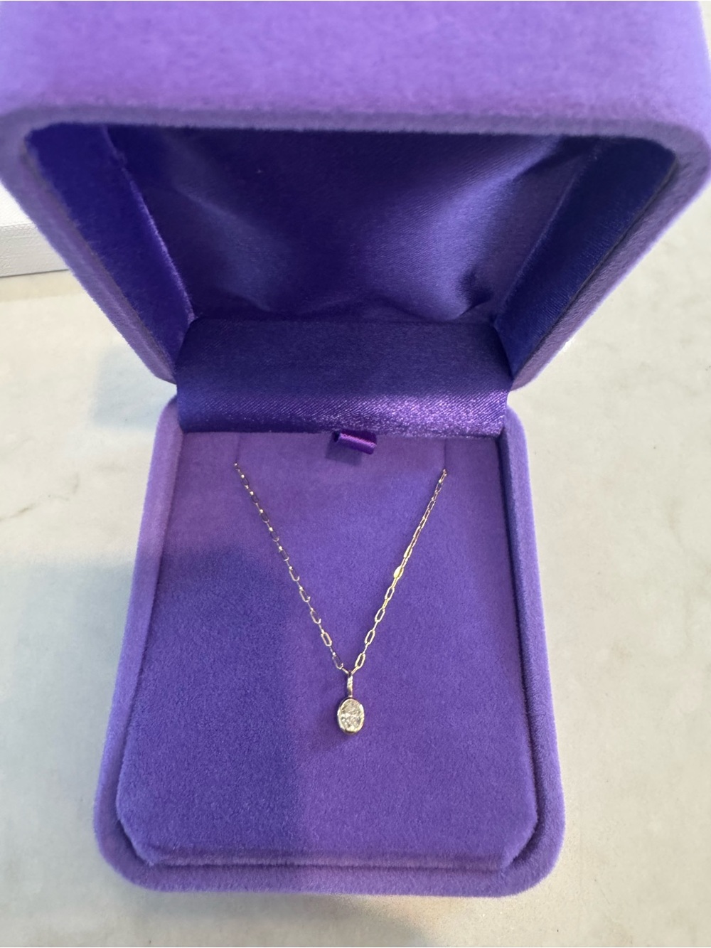 Gold Paperclip and Diamond Pendant Necklace
